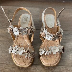 Born Floral Sandals in Cream and Brown metallic. Worn once.